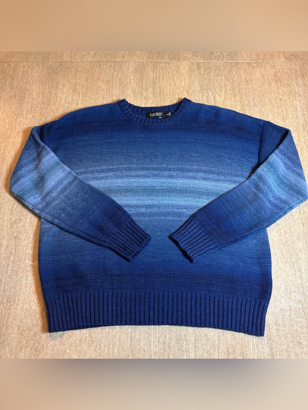 Lauren Ralph Lauren Black Label Blue Ombré Long Sleeve Crew Neck Sweater Size M